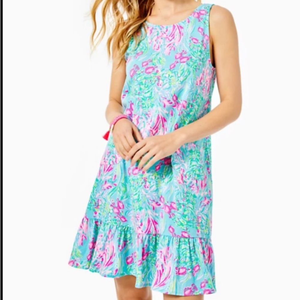 Lilly Pulitzer L Kristen Flounce AMALFI BLUE BEST FISHES Dress
